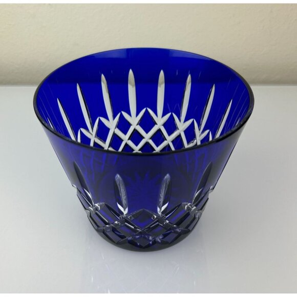 AJKA Arabella Cobalt Blue Cut to Clear Ice Bucket Vase Crystal Hungary Bohemian - Picture 2 of 11